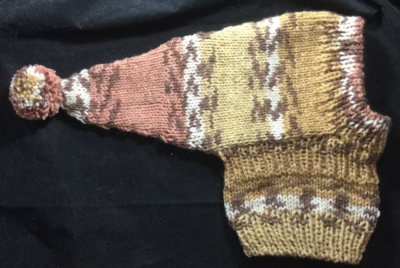 Whippet sized pointy hat with snood #131 Carmel Brown /& White