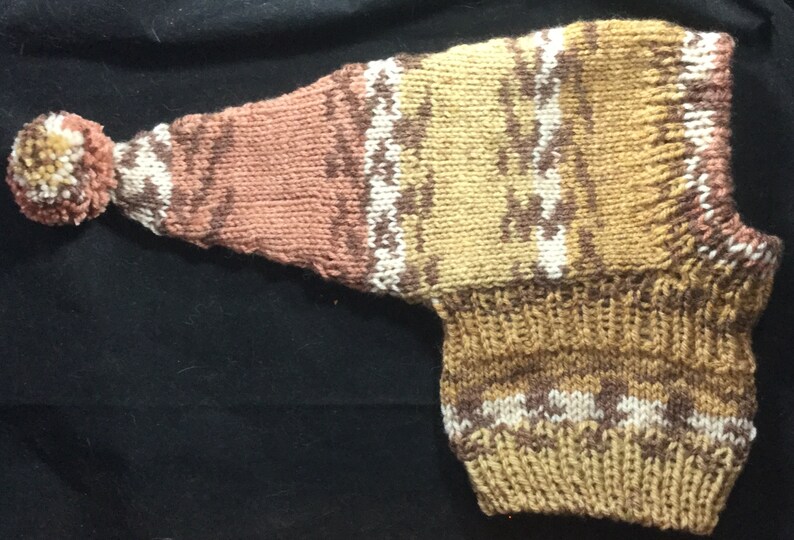 Whippet sized pointy hat with snood #131 Carmel Brown /& White