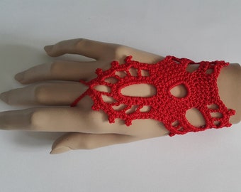 Crochet Mittens, Fingerless Gloves,Crochet Bracelet, Red, 100% Cotton.