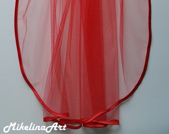 Red Wedding Veil, Red Satin Edging.