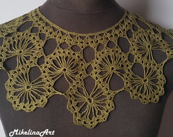 Handmade Crochet Collar, Neck Accessory, Olive Colour, 100% Cotton