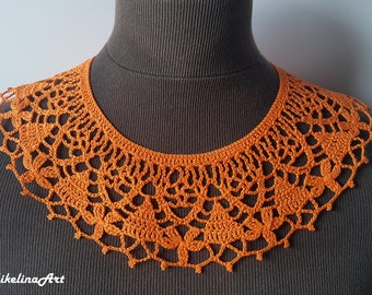 Handmade Crochet Collar, Neck Accessory, Orange, 100% Cotton