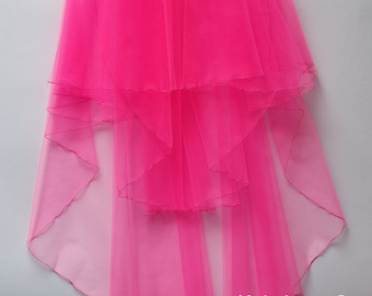 Hot Pink Wedding Veil, Three Layers