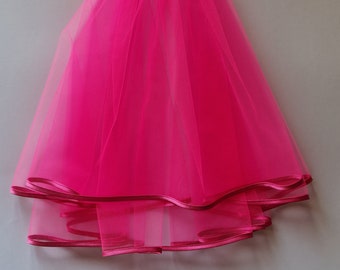 Hot Pink Wedding Veil, Two Layers, Hot Pink Satin Edging.