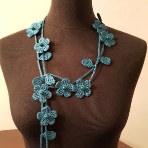 Crochet Necklace,Crochet Neck Accessory, Flower Necklace, Biscay Bay Colour,Turquoise, 100% Cotton. image 1