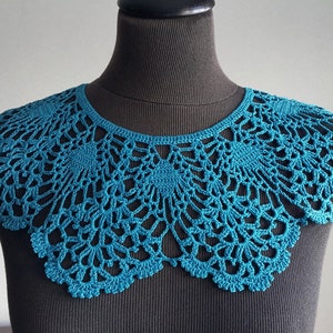 Handmade Crochet Collar, Neck Accessory, Biscay Bay Colour,Turquoise, 100% Cotton image 1