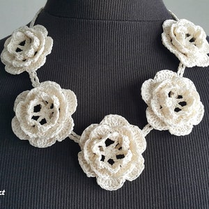 Crochet Necklace, Crochet Neck Accessory, Flower Necklace, Ivory, 100% Cotton. image 1