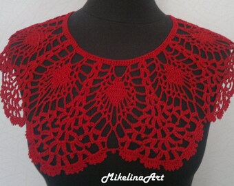 Handmade Crochet Collar, Neck Accessory, Red, 100% Cotton