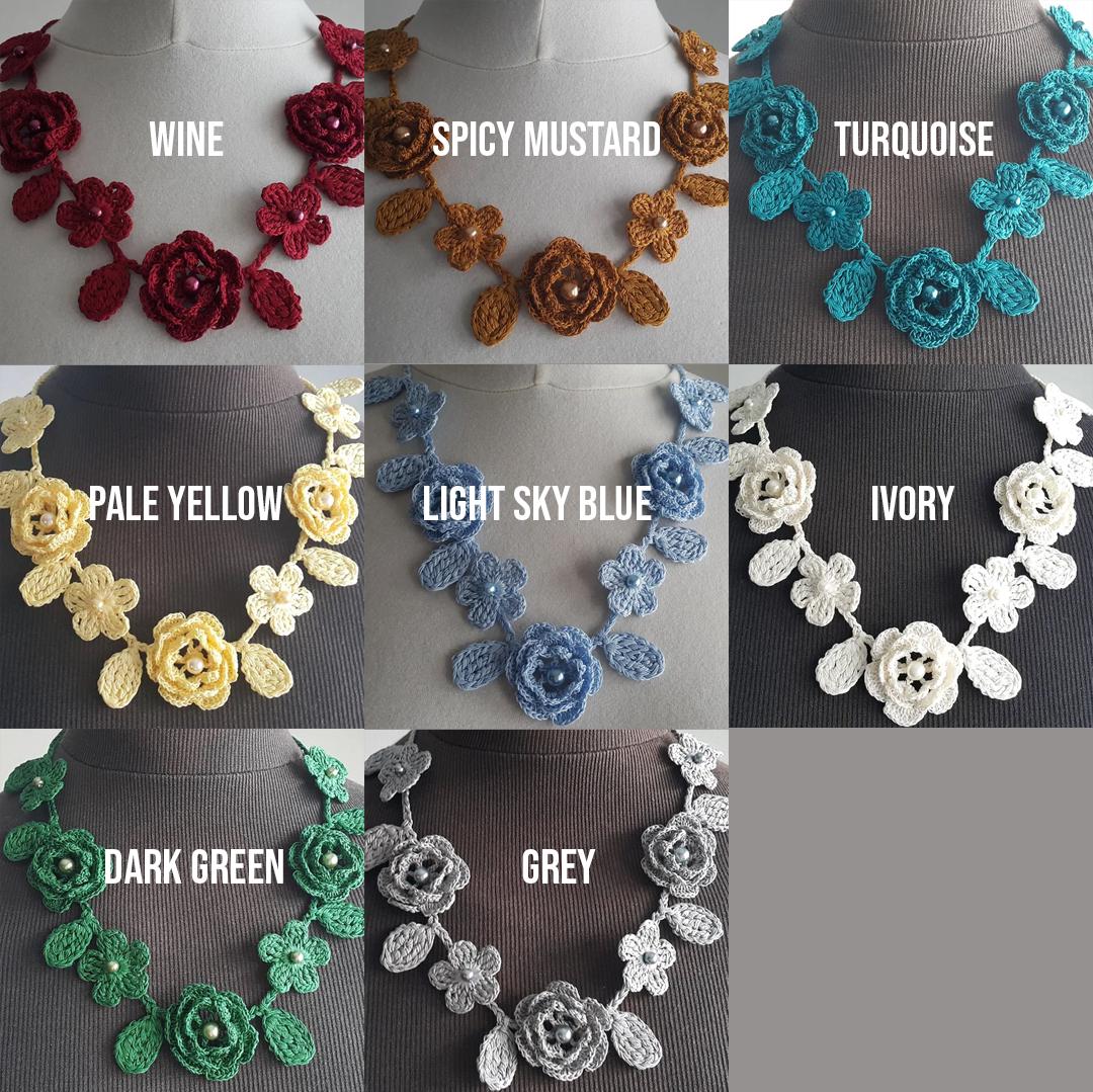 ネックレス・ペンダント [fillow] rose crochet necklace Crochet Rose Necklace, Crochet Neck Accessory, Flower