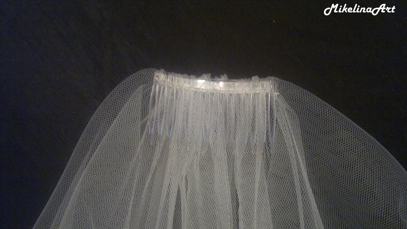 White Wedding Veil, Two Layers, Purple Satin Edging. image 3