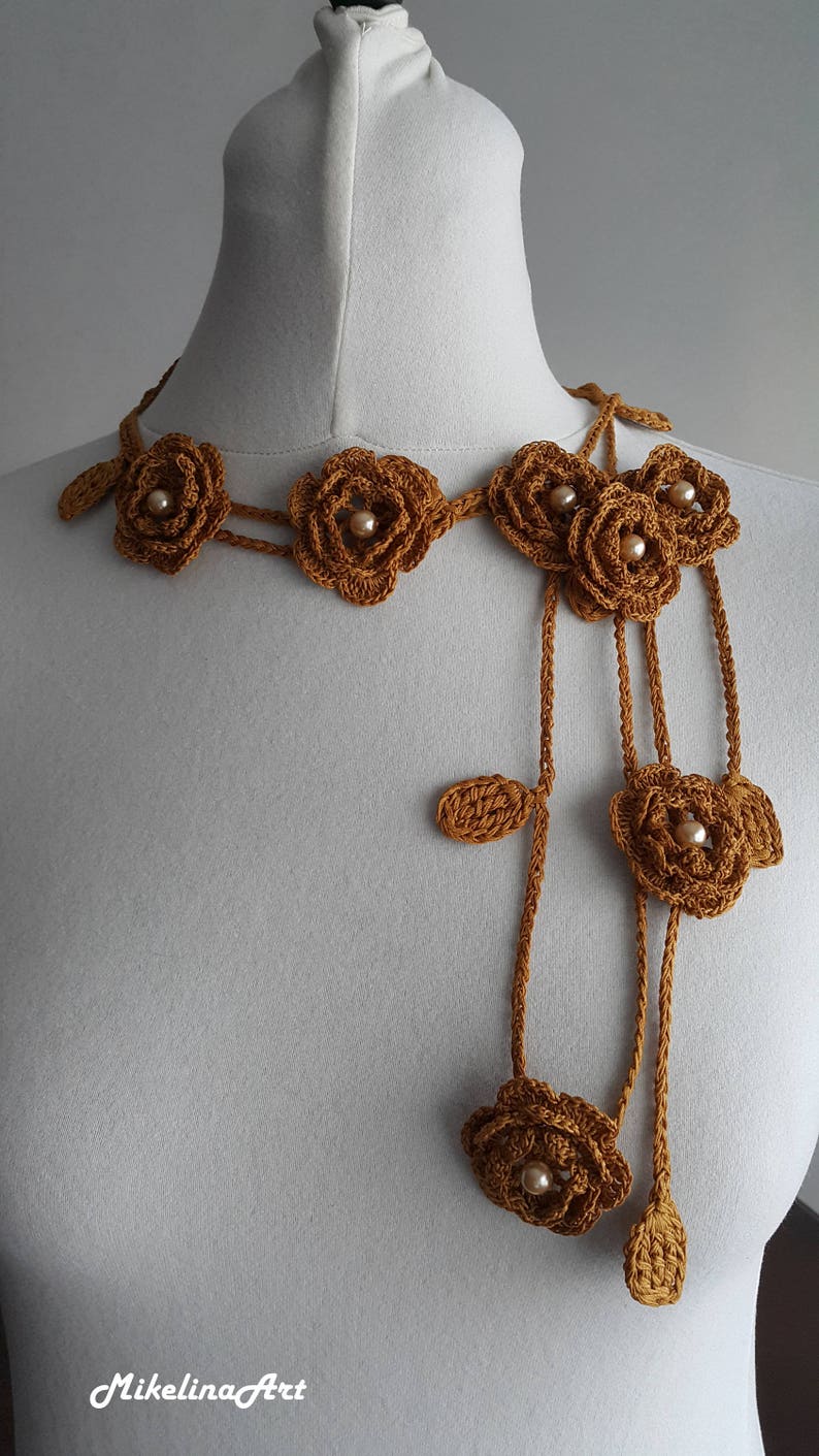 Crochet Rose Necklace Crochet Neck Accessory Flower Etsy