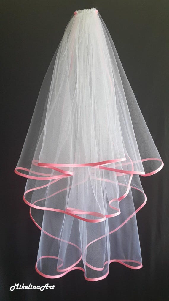 Hot Pink Wedding Veil, Three Layers, Satin Edging - Etsy