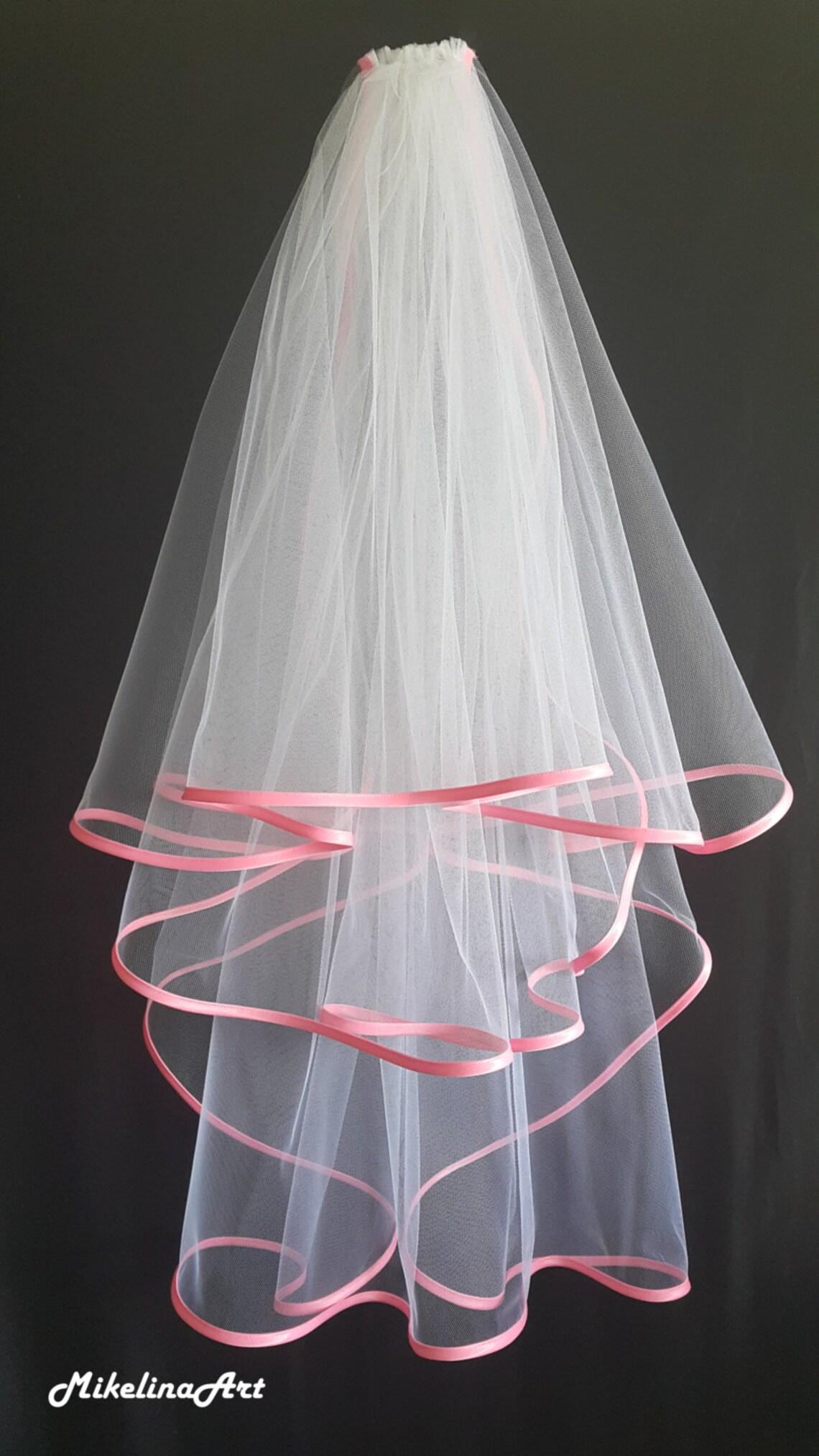 Hot Pink Wedding Veil, Three Layers, Satin Edging - Etsy