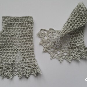 Crochet Mittens, Fingerless Gloves,Sharkskin Colour,Light Grey, 100% Mercerized Cotton. image 4