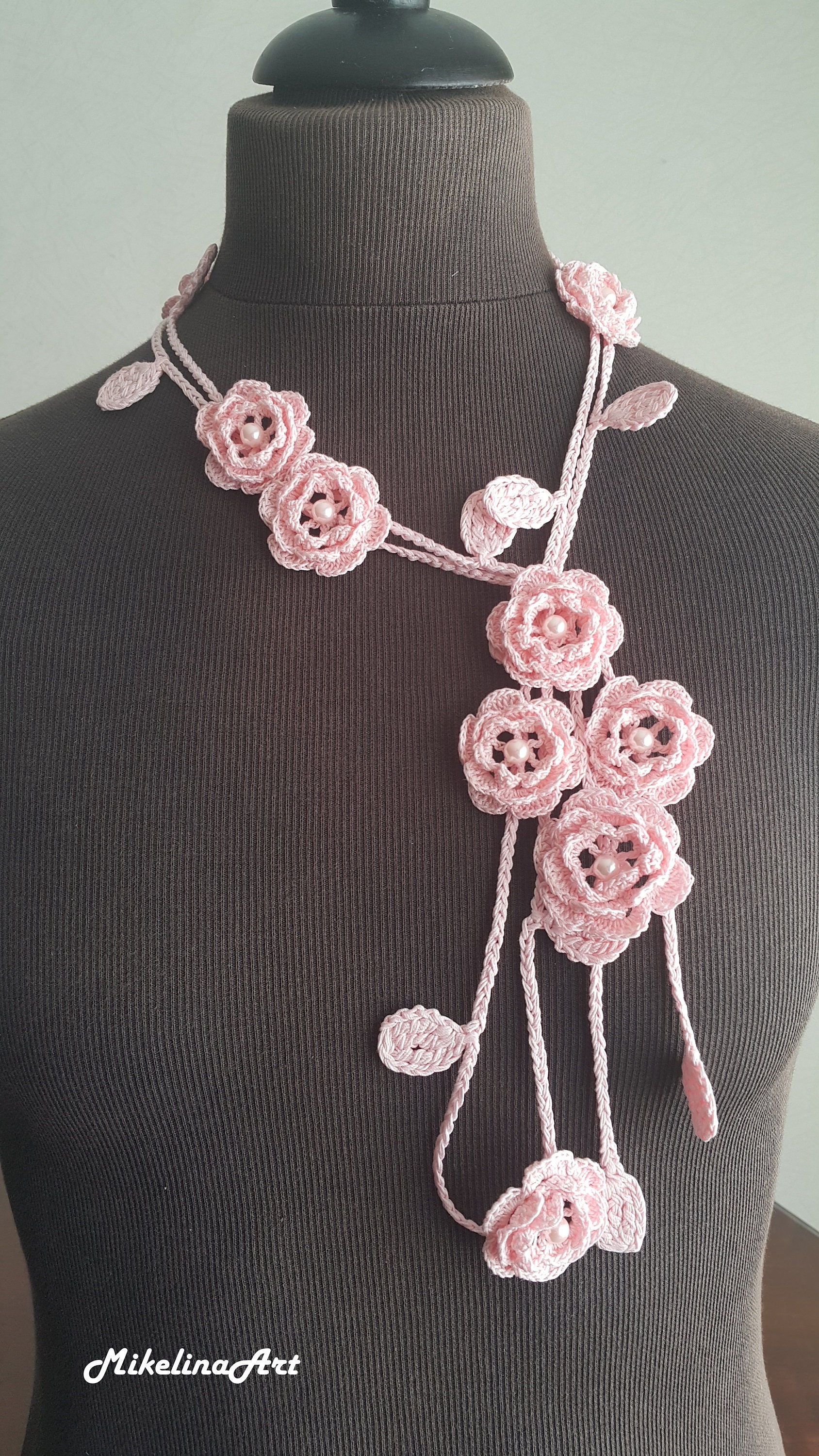 Crochet Rose Necklace, Crochet Neck Accessory, Flower