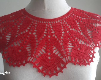 Collier au crochet fait main, accessoire de cou, rouge, 100% coton