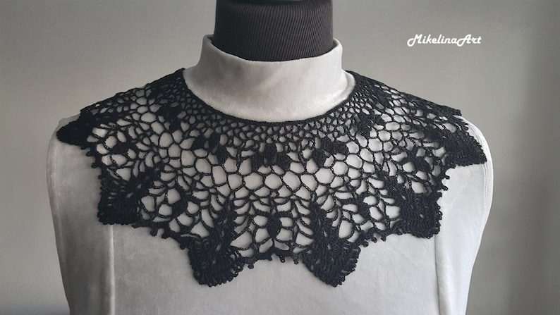 Handmade Crochet Collar, Neck Accessory, Black image 1