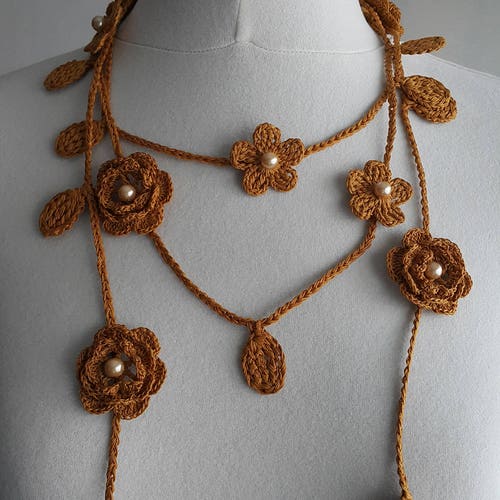 Crochet Rose Necklace Crochet Neck Accessory Flower - Etsy