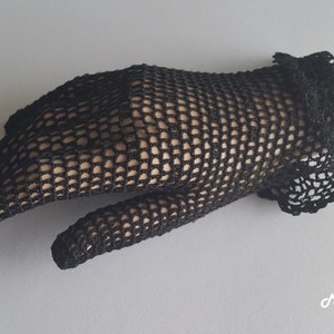 Crochet Gloves, Black, 100% Silk image 2