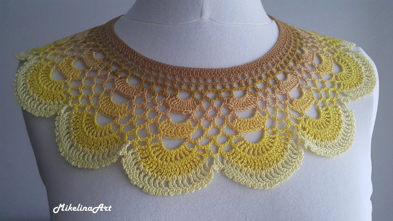 Neck Accessory 100/% Cotton Spicy Mustard Colour /& Yellow Handmade Crochet Collar