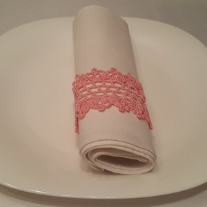 Crochet Napkin Rings, 100% Cotton, Sets of 4,8,12, Pink. image 1