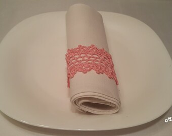 Crochet Napkin Rings, 100% Cotton, Sets of 4,8,12, Pink.