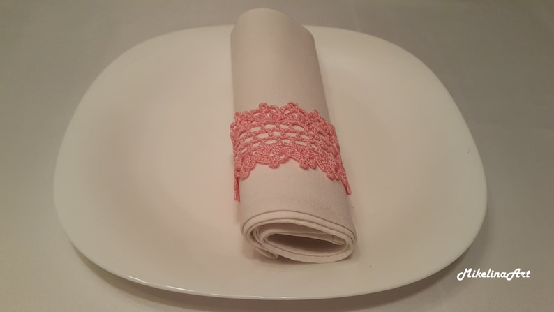 Crochet Napkin Rings, 100% Cotton, Sets of 4,8,12, Pink. image 1