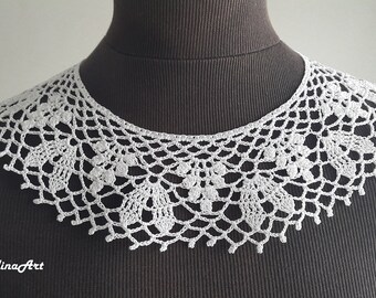 Handmade Crochet Collar, Neck Accessory, White, 100% Cotton