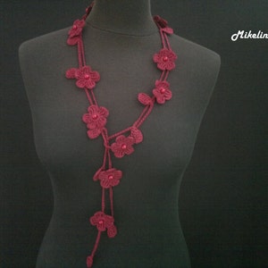 Crochet Necklace, Crochet Neck Accessory, Flower Necklace, Wine Colour, 100% Cotton. image 2