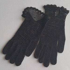 Crochet Gloves, Black, 100% Silk image 3