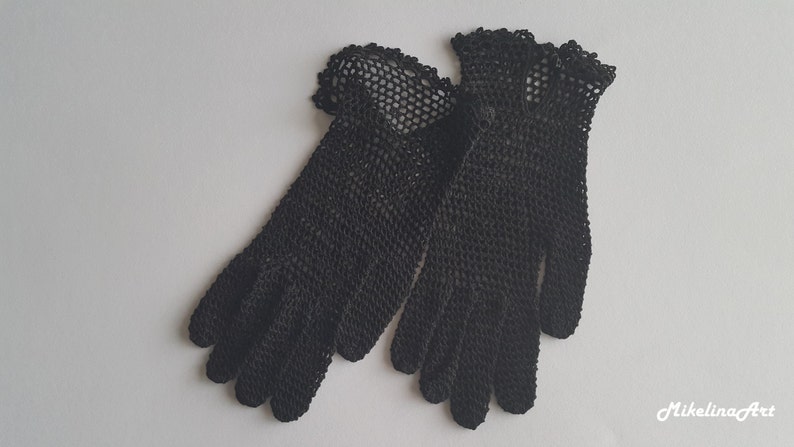 Crochet Gloves, Black, 100% Silk image 3