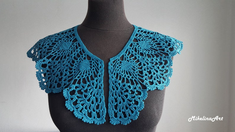 Handmade Crochet Collar, Neck Accessory, Biscay Bay Colour,Turquoise, 100% Cotton image 2