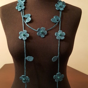 Crochet Necklace,Crochet Neck Accessory, Flower Necklace, Biscay Bay Colour,Turquoise, 100% Cotton. image 2