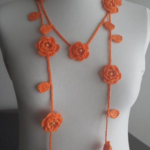 Crochet Rose Necklace, Crochet Neck Accessory, Flower Necklace, Orange, 100% Cotton. image 2