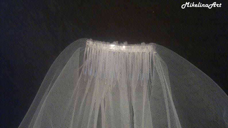 Ivory Wedding Veil, Two Layers, Royal Blue Satin Edging. image 2