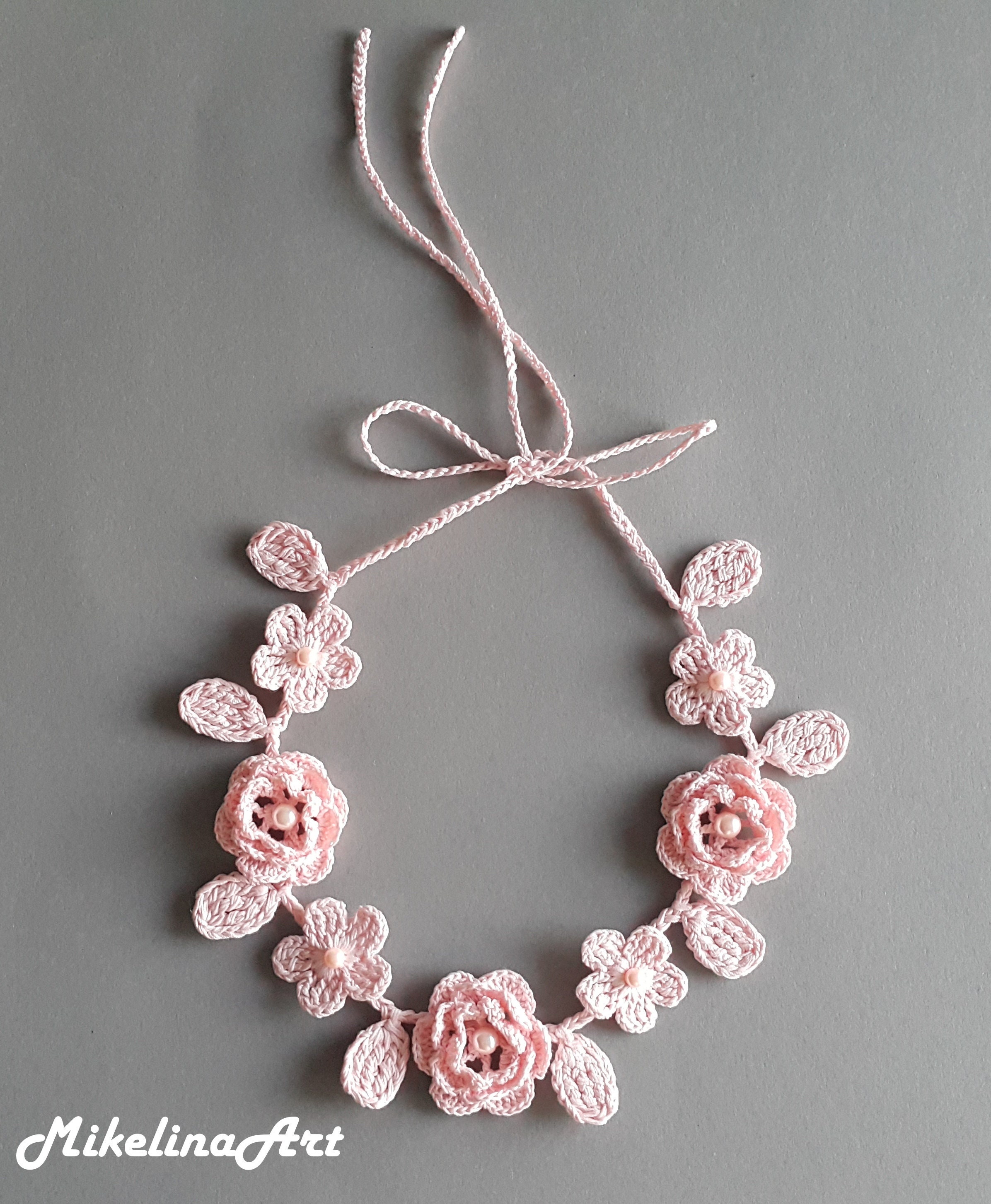ネックレス・ペンダント [fillow] rose crochet necklace Crochet Rose Necklace, Crochet Neck Accessory, Flower