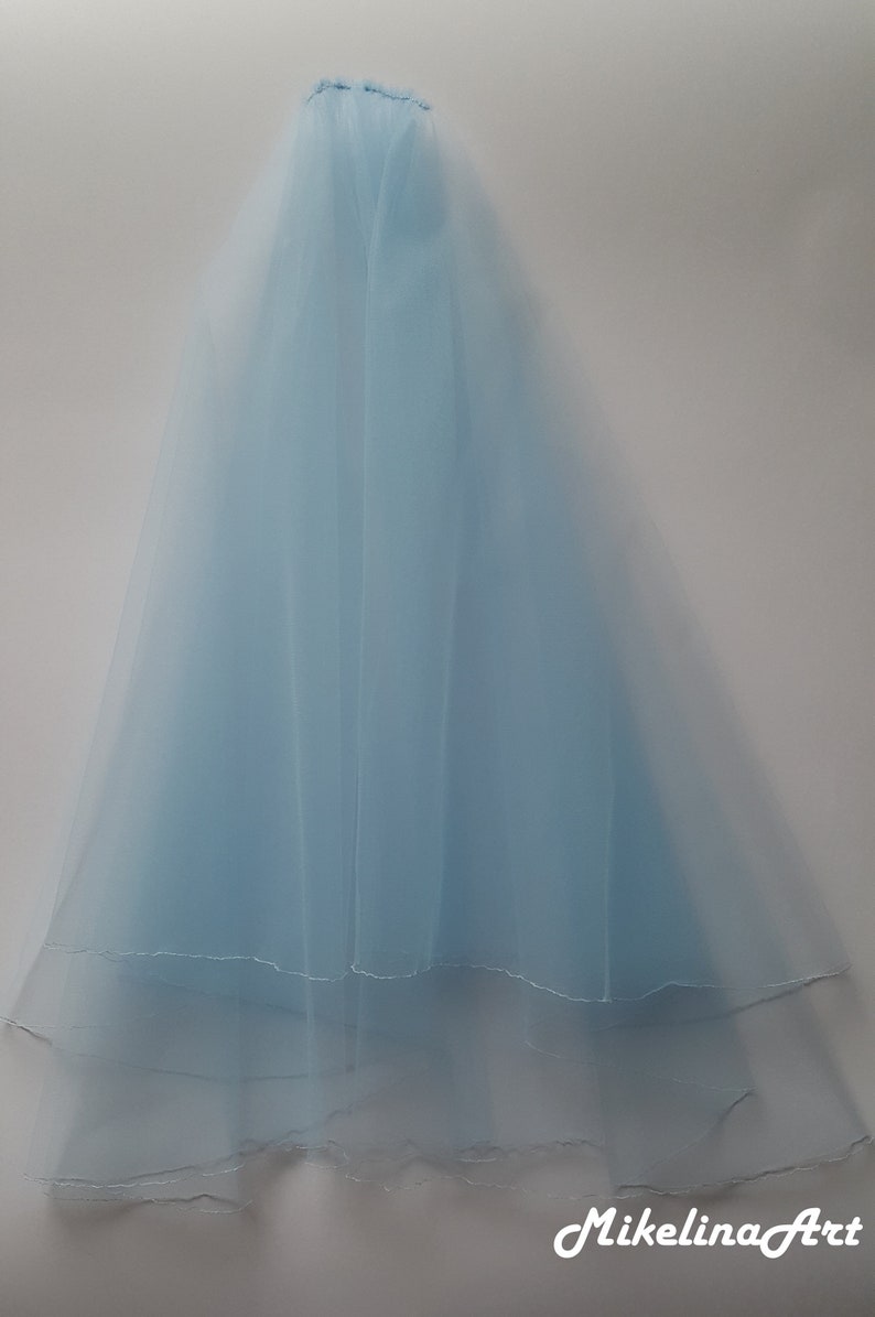 Sky Blue Wedding Veil, Two Layers image 1