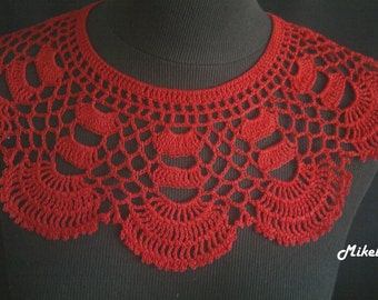 Handmade Crochet Collar, Neck Accessory, Red, 100% Cotton