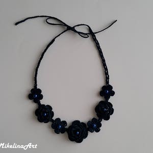 Crochet Accessory Set, Necklace and Earrings, Navy Blue, 100% Cotton. image 3