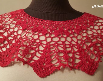 Handmade Crochet Collar, Neck Accessory, Red, 100% Cotton