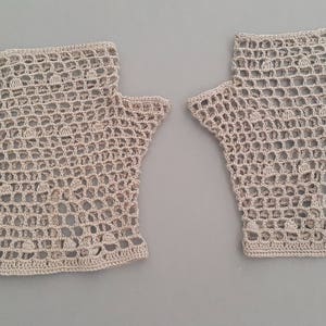 Crochet Mittens, Fingerless Gloves,Dark Beige, 100% Mercerized Cotton. image 4