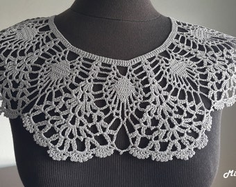 Handmade Crochet Collar, Neck Accessory, Light Grey,Sharkskin Colour, 100% Cotton