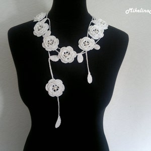Crochet Rose Necklace, Crochet Neck Accessory, Flower Necklace, White, 100% Cotton. image 4