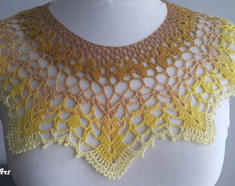 Handmade Crochet Collar, Neck Accessory, Spicy Mustard Colour & Yellow, 100% Cotton