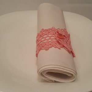 Crochet Napkin Rings, 100% Cotton, Sets of 4,8,12, Pink. image 2