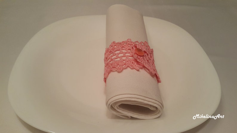 Crochet Napkin Rings, 100% Cotton, Sets of 4,8,12, Pink. image 2