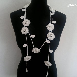 Crochet Rose Necklace, Crochet Neck Accessory, Flower Necklace, White, 100% Cotton. image 2