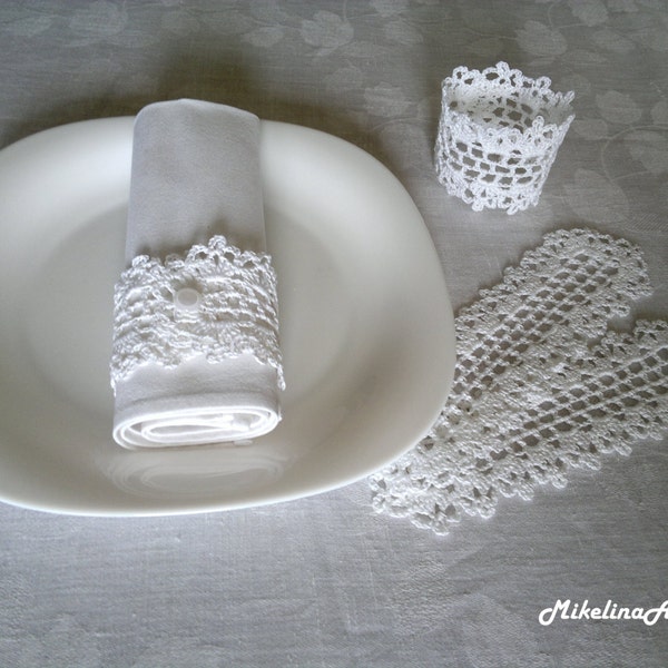 Crochet serviette anneaux, 100 % coton, ensembles de 4,8,12 blanc.