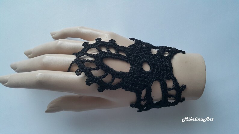 Crochet Mittens, Fingerless Gloves,Crochet Bracelet, Black, 100% Cotton. image 1