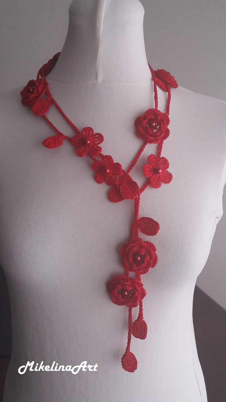 Crochet Rose Necklace Crochet Neck Accessory Flower Etsy